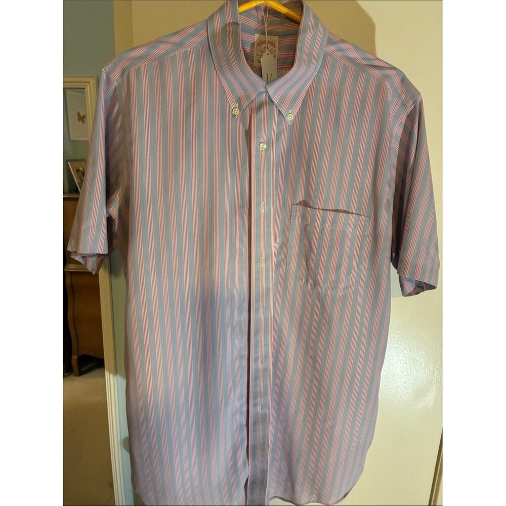 Brooks Brothers Pink and Blue Striped Short-Sleeve Button-Down Shirt